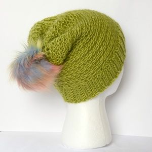Crocheted Olive Green Pom Pom Beanie Unisex